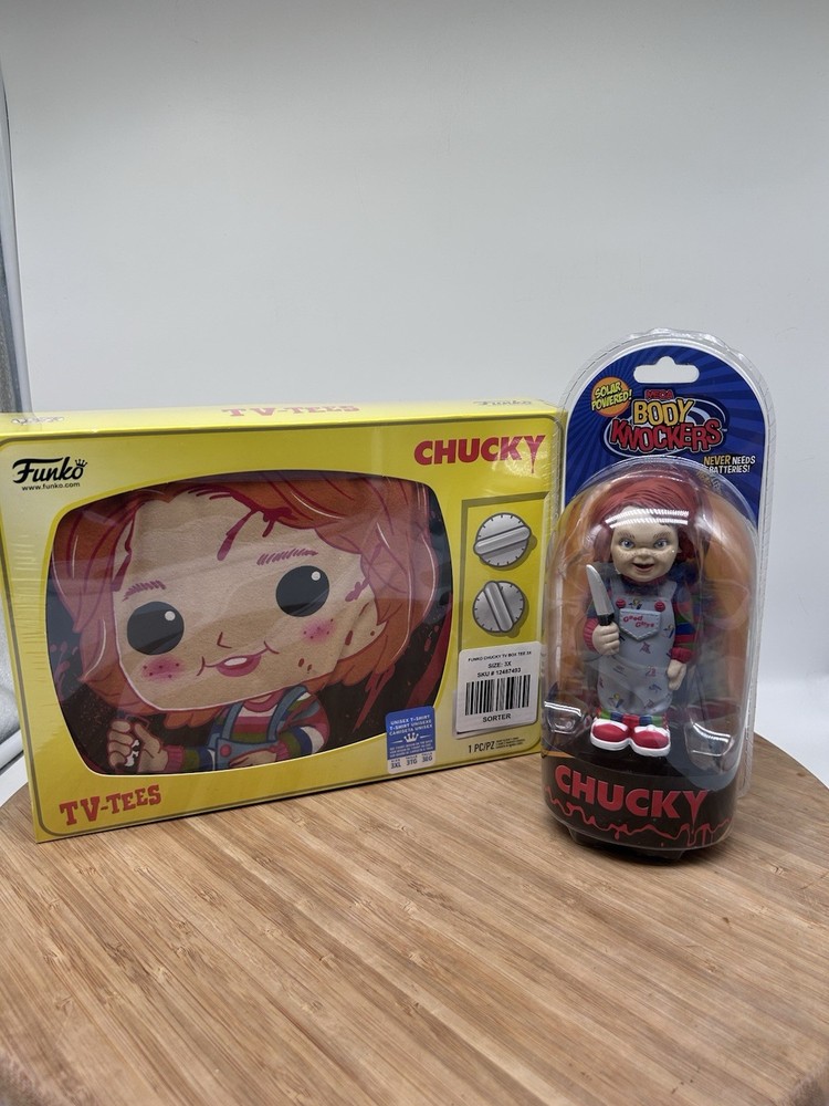Funko Pop! Tees Chucky TV Box T-Shirt 3X NECA Solar Powered Chucky Body Knocker