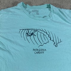 Patagonia Cardiff Surf Shirt Mens Large Blue Graphic Short Sleeve Slim Fit USA