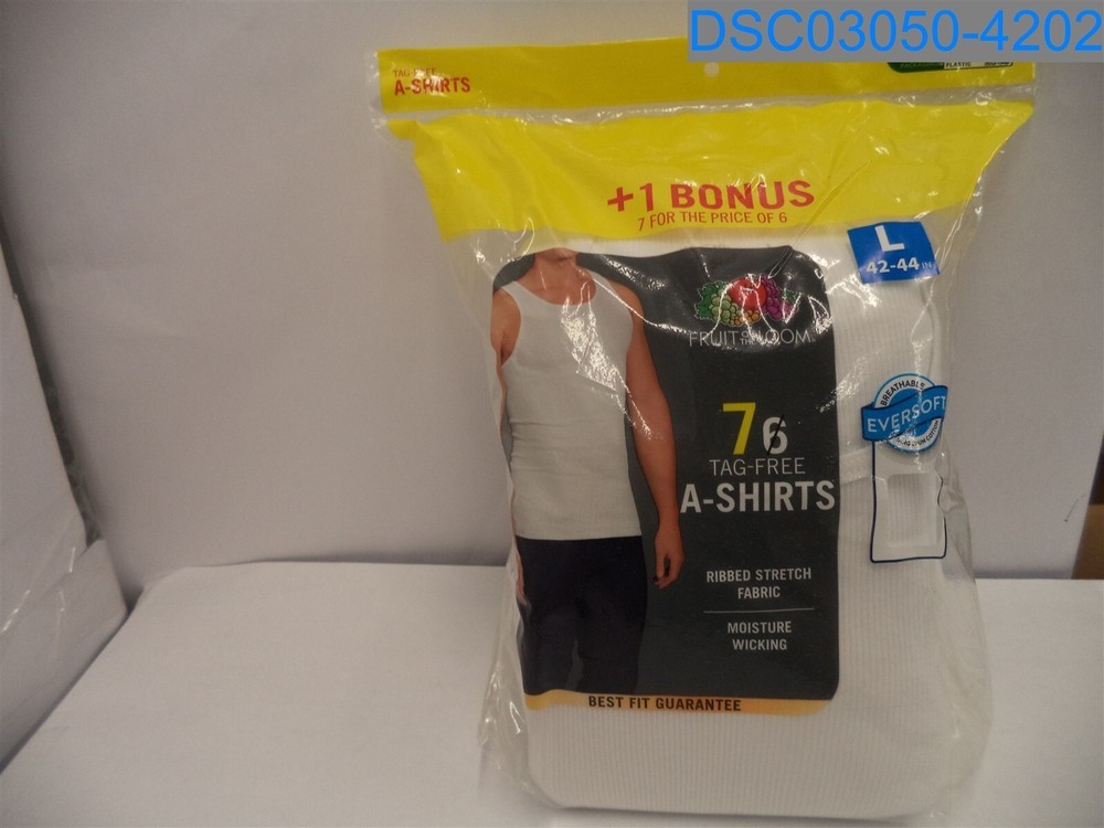 Qty= 1 (1 Pack of 7): Fruit of The Loom: Men’s Large White A-Shirts 194422077778