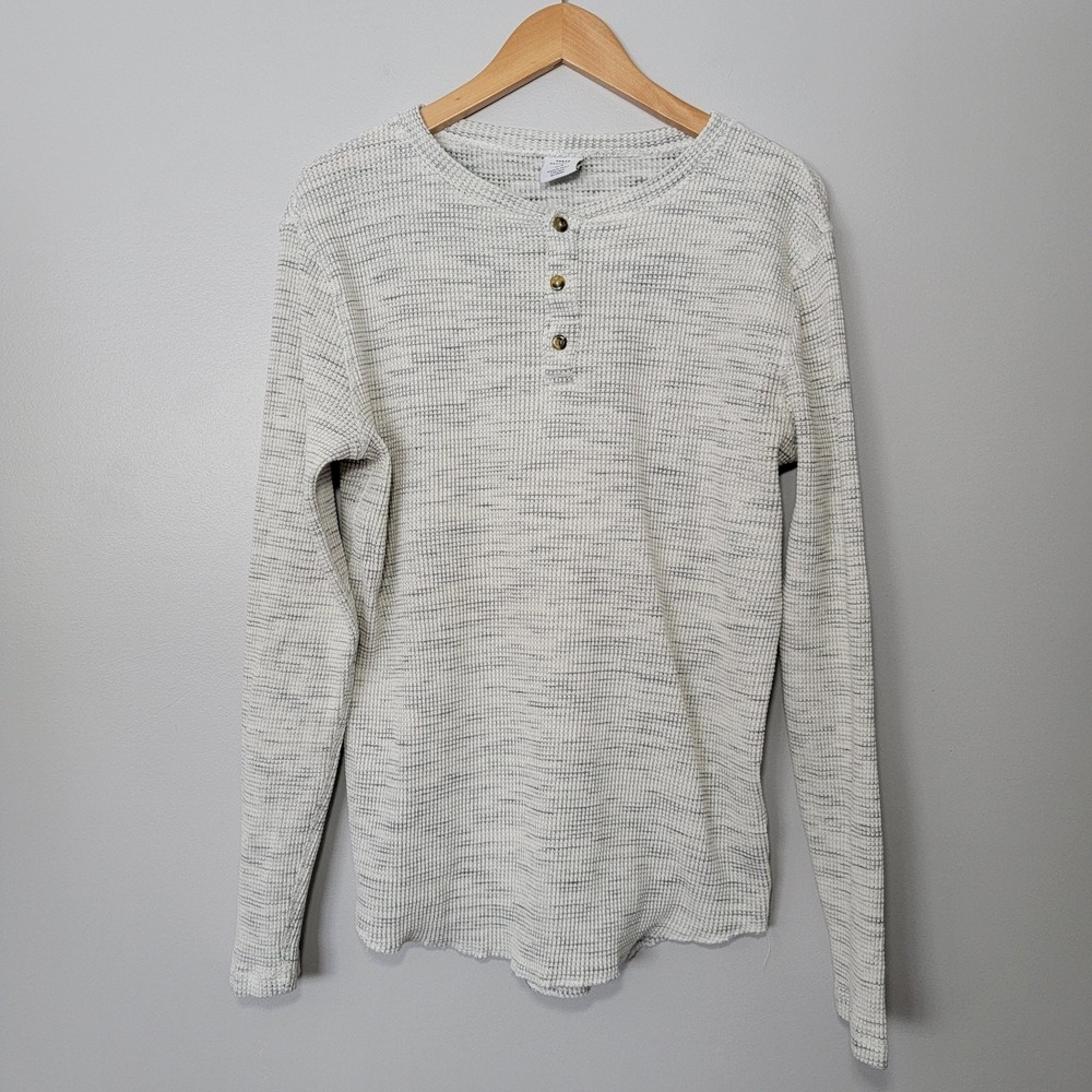 Urban Outfitters Henley Thermal Shirt Sz L White Marled Casual Preppy 90s Winter