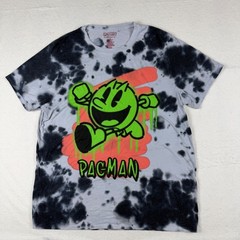 Pac-Man Tie Dye Graphic T-Shirt Mens XL Grey Black Neon Green C-Life Group