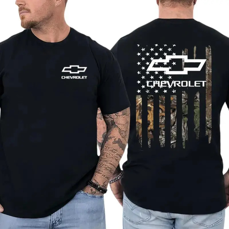Chevrolet T-Shirt, Camo American Flag Bowtie Logo Graphic, For Pickup Truck Owne