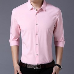 Men’s Casual Fashion Business Solid Color Long Sleeved Shirt