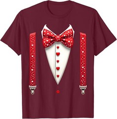 Hearts Bow Tie Suspenders Valentines Day Costume T-Shirt