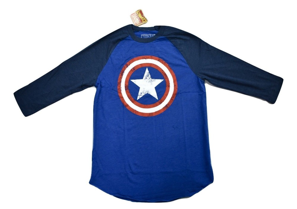 Marvel Mens Captain America Distressed Graphic Raglan Shirt NWT S