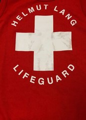 $150 Helmut Lang Men’s Red Sleeveless Lifeguard Graphic T-Shirt Size S