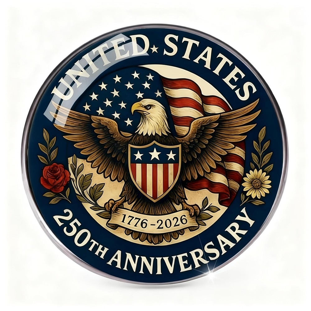 United States 250th Anniversary Lapel Pin Glass 1776–2026 Patriotic