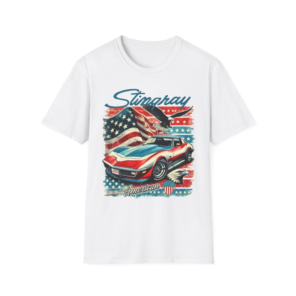 Corvette Stingray T-Shirt American Flag Classic C3 Muscle Car Graphic Tee USA