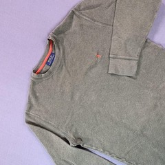 Polo Ralph Lauren Shirt Men MD Green Thermal Waffle Knit Long Sleeve Orange Pony