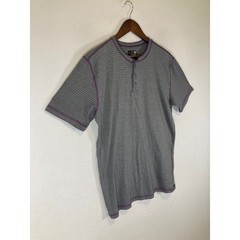 Skater Grunge Modern Culture Men Large Grey Purple Striped Contrast Henley Shirt