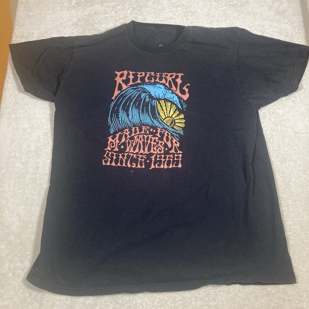 Rip Curl Made For Waves Since 1969 Mens 21×28 XL T-Shirt Washed Black Sun Tee