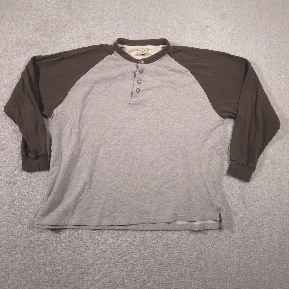 Cabela’s Henley Shirt Mens 2XL Gray Brown Long Sleeve Thermal Lined Raglan