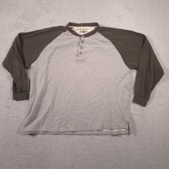 Cabela’s Henley Shirt Mens 2XL Gray Brown Long Sleeve Thermal Lined Raglan