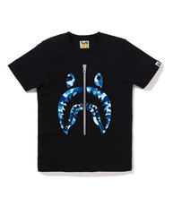 A BATHING APE BAPE Color Camo Silver Zip Shark Tee T-Shirt Black Blue