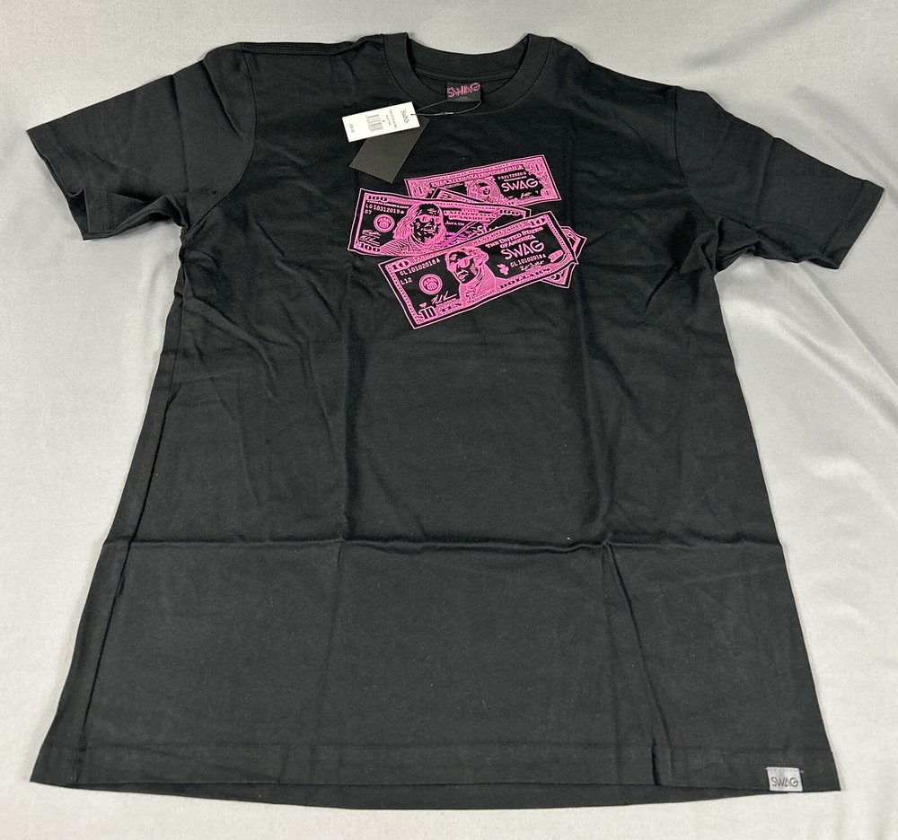 Swag Golf Tee T-Shirt Waving Bills Graphic Print Medium Black 100% Cotton $98