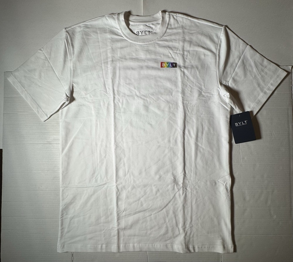 NWT BYLT LGBTQ Rainbow Box Tee LUX T Shirt Printed White Men Size Large