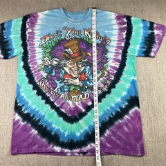 Liquid Blue Alice in Wonderland T-Shirt Mens XL Blue Tie Dye Mad Hatter Graphic