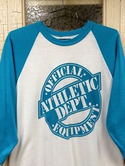 Vintage Athletic Department Raglan Baseball T Shirt 3/4 Length Sleeve White L
