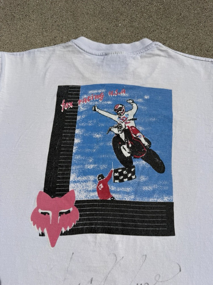 Vintage 80s Fox Racing Motorcycle Auto Promo T-Shirt Size Medium MARKS