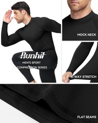Black Compression Shirt Men Long Sleeve Turtleneck Workout Tops Athletic Spor…