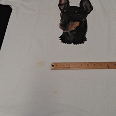 Vintage90’s Mini Doberman Pinscher T-Shirt Sz L Dog Jerzees White 1995 50/50 USA