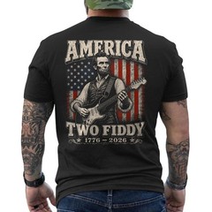Two Fiddy Abraham Lincoln Abe Lincoln Playing Guitar Retro ON BACK T-Shirt
