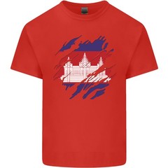 Torn Cambodia Flag Cambodian Day Football Mens Light Cotton T-Shirt