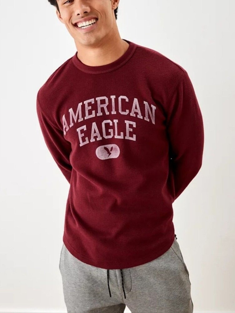 American Eagle Thermal Waffle Preppy Super Soft Graphic Shirt Mens Sz M