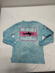 Maui and Sons Vintage Graphic Tee Aqua Blue Size Small Long Sleeve Mineral Wash