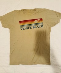 Vintage Style Venice Beach Medium Khaki T-shirt Men’s Slanted Graphic