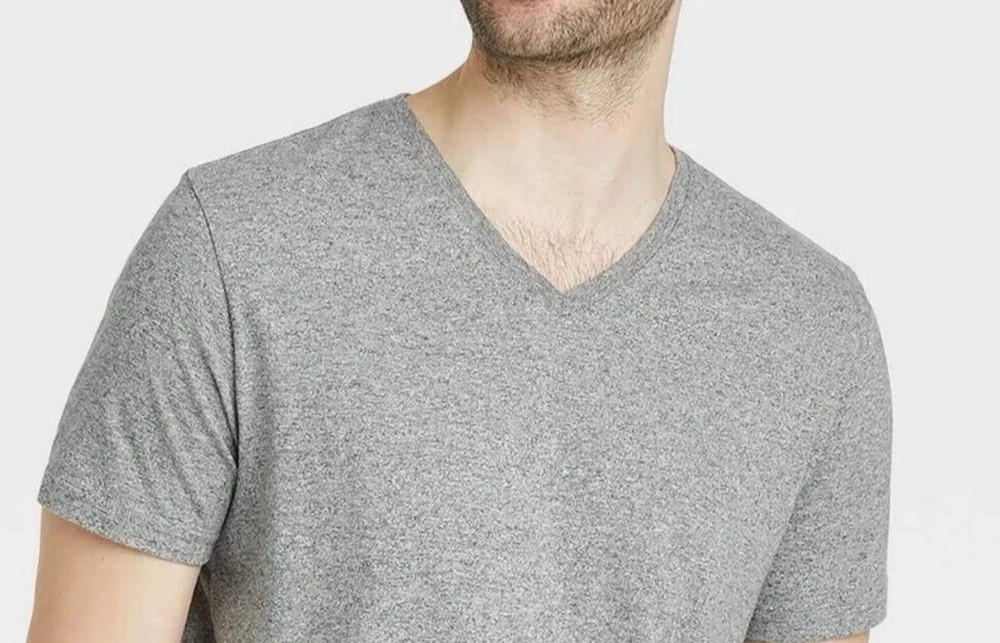 Goodfellow V-Neck T-Shirt S SMALL Heather Gray Short Sleeve Stretch