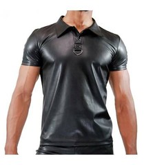TOF PARIS Chic Polo Shirt Leather-Look Slightly Adjusted Cut Black 22