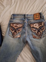DE-NICO Milano Mens Blue Denim Bootcut Jeans Embroidered 5-Pocket Size 32