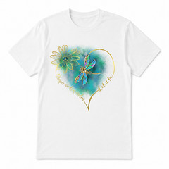 Dragonfly Flower Heart Graphic T-Shirt Boho Inspirational Women’s Tee – White