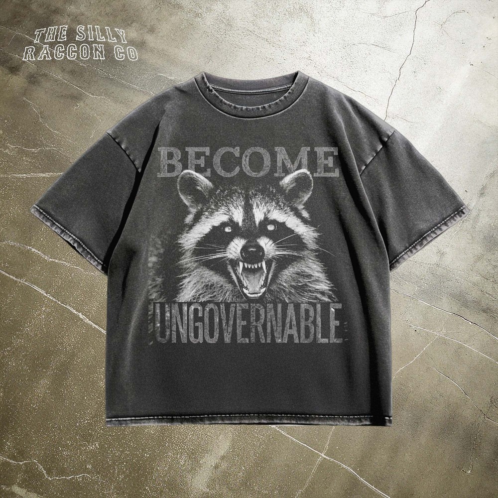 Vintage Angry Raccoon, Become Ungovernable Grunge Graphic T-Shirt for Men