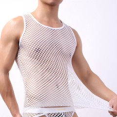 Men Lingerie Tank Top Mesh See Through Fishnet Vest T-Shirt Sleeveless Sport Top