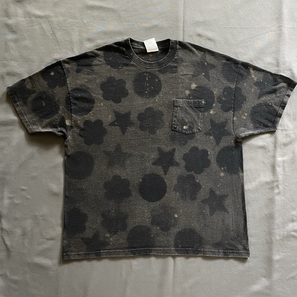 Vintage 1990s Hanes Blank Pocket T Shirt Mens XL Black Bleach Dye Acid Wash 90s