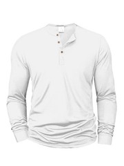 Mens Cotton Slim Fit Long Sleeve Henley T-Shirt Casual Button Tee Top Gym Gift