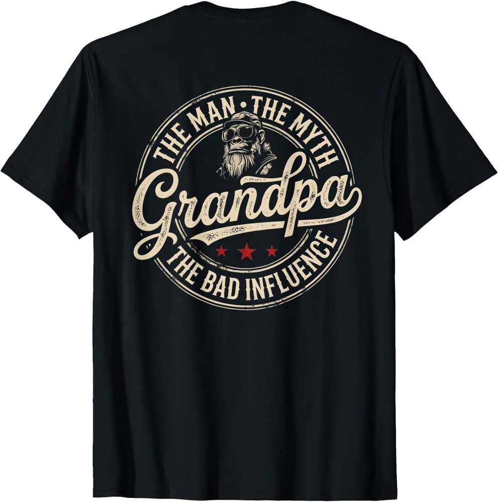 (Print BACK) The Man The Myth Grandpa The Bad Influence Monkey UNISEX T-Shirt
