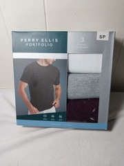 Perry Ellis Portfolio Mens 3-Pack T-Shirts Crew Neck Cotton Blend Small S