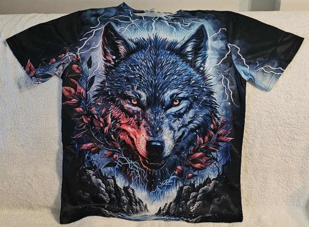 WOLF LIGHTNING WATER MOUNTAIN OUTDOOR ANIMAL T-SHIRT SHIRT