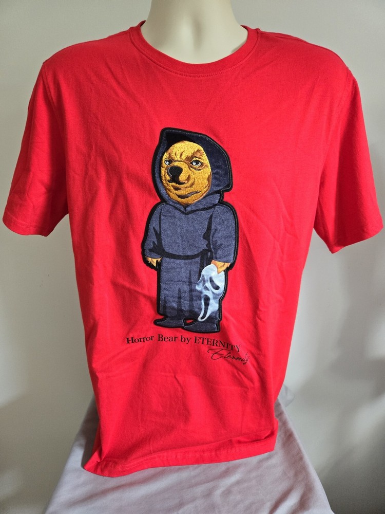 Eternity BC/AD Mens Large Bright Red Scream Horror Bear Short Sleeve T-shirt NEW