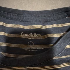 Goodfellow & Co L Blue/Beige Striped Crew Neck Short Sleeve Cotton Tee