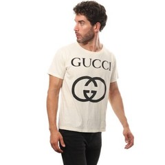 Mens Gucci Interlocking GG Big Logo Printed Tee T Shirt Cotton Size L