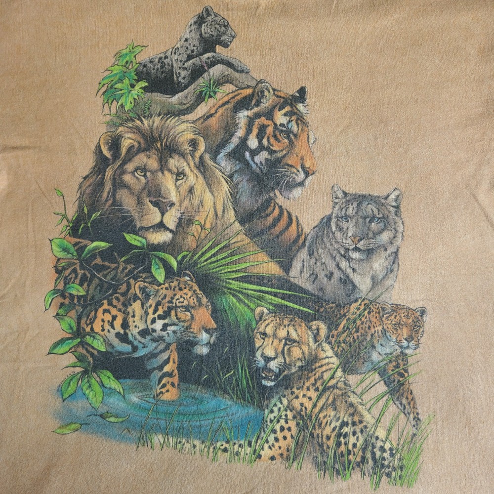 Vintage Big Wild Cats Single Stitch USA Made 2XL Tiger Lion Graphic T-Shirt Tee