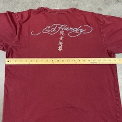 Ed Hardy T Shirt Mens Large Burgandy Y2K Grunge Sexy Lady Distressed Preowned