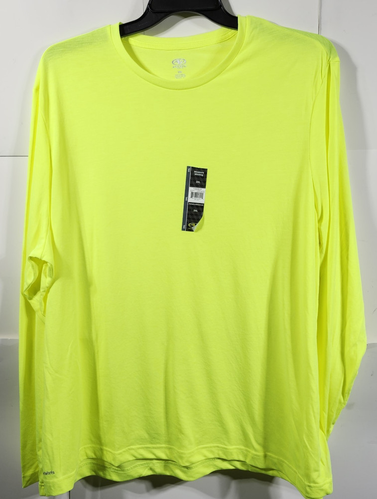Men’s T-Shirt Size 3XL Neon Yellow Long Sleeve Athletic Works Moisture Wicking