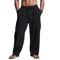 new Men’s Cotton Linen Cargo Pants – Elastic Waist Summer Fit