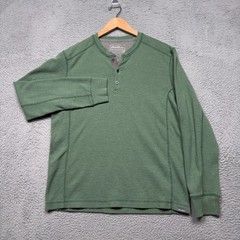 Eddie Bauer Thermal Henley Shirt Mens Medium Green Waffle Knit Outdoor