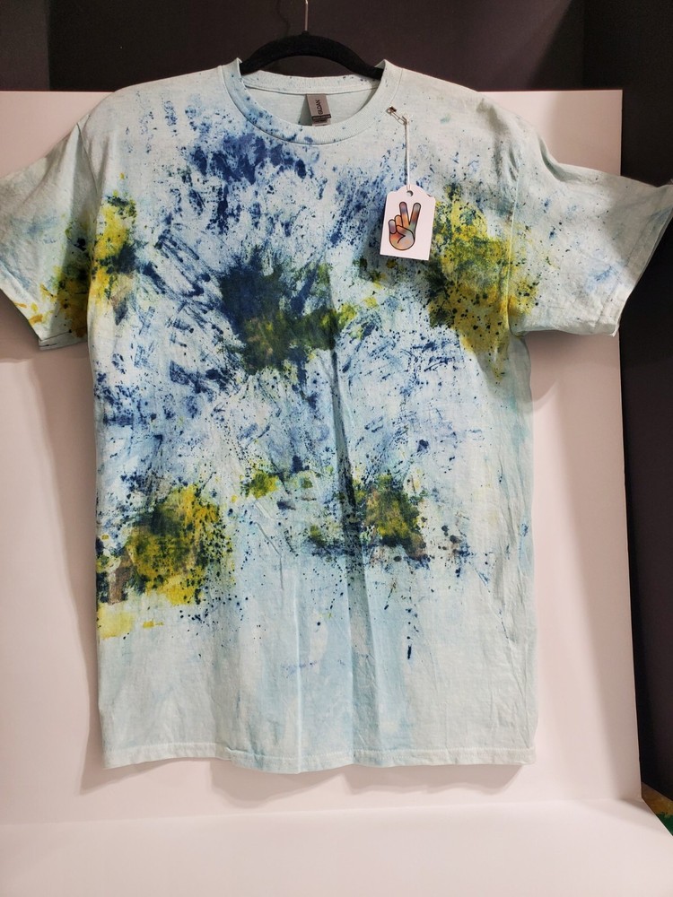 Hand Painted T-shirt, Unisex Medium, Splash Design Front & Back, Light Blue